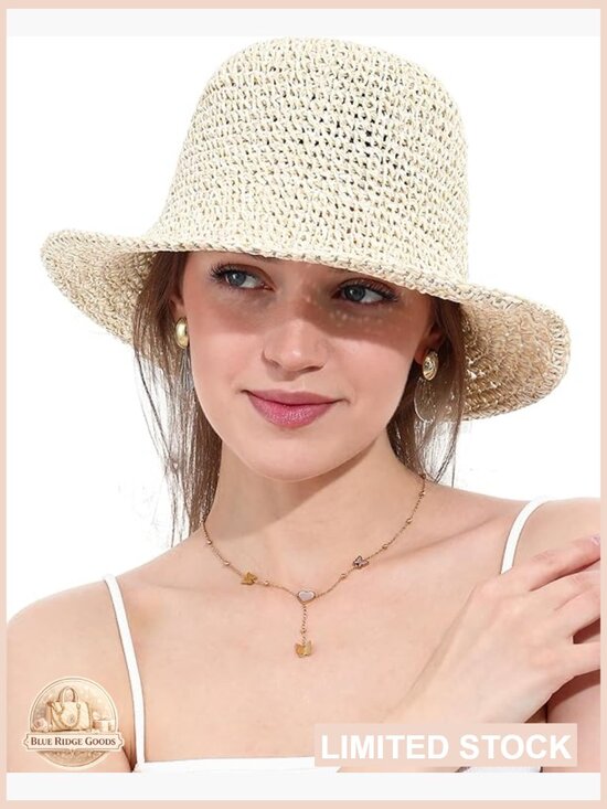 Hand Woven Straw Sun Hat Wide Brim Foldable Bucket Hat for Travel UV Protection main image 5